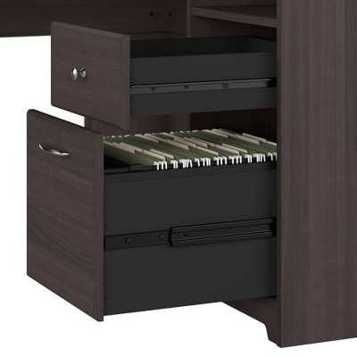 Heather Gray L-Shaped Wood Computer Desk with Hutch and Drawers