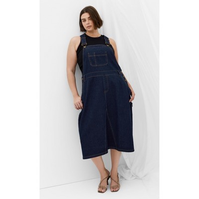 Women's Plus Size Pinafore Midi Dress - dark denim | CITY CHIC