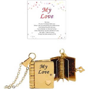 Daughter Love Book Necklace, Laser Engraved Page Pendant Stainless Steel Gift - 1 of 4