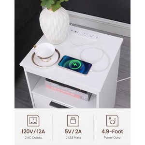 Gulches White Nightstand with Charging Station - 2-Drawer Wooden End Table with Open Shelf, USB Ports & Power Outlets for Bedroom Living Room - 1 of 4