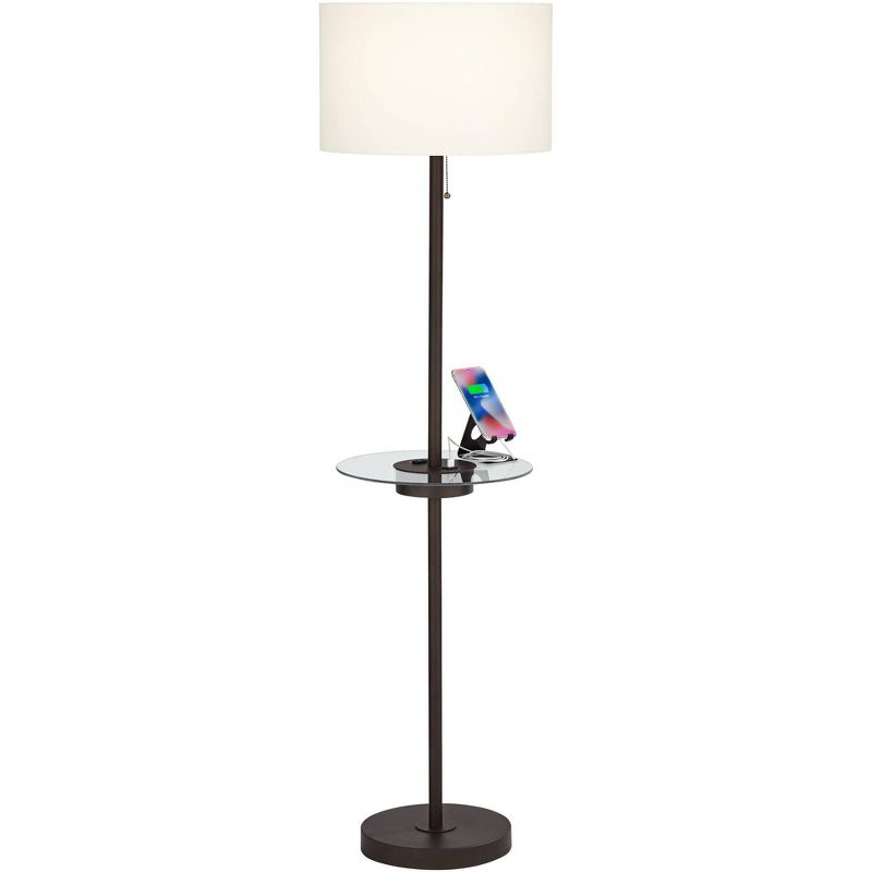 360 Lighting Caper Modern Floor Lamp with Tray Table 60 1/2" Tall Bronze USB and AC Power Outlet Off White Fabric Drum Shade for Living Room Office, 3 of 10