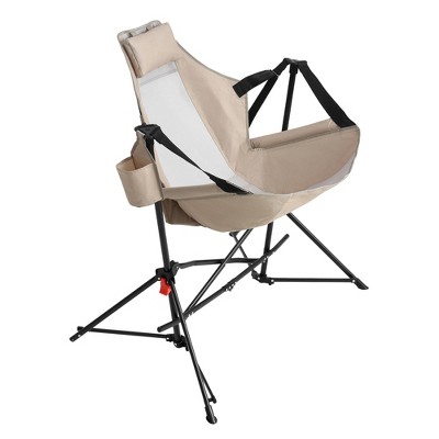 PAGED Swing Chair Outdoor, Folding Portable Rocking Chair, Aluminum Alloy Adjustable Back Swinging Chair with Pillow Cup Holder