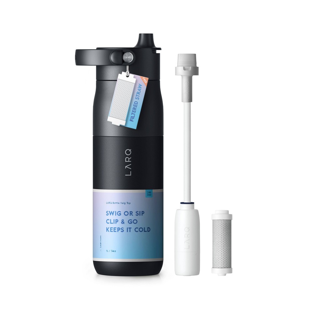 Photos - Glass LARQ Bottle Swig Top 23oz Insulated Stainless Steel Water Bottle with Free Filter Straw Obsidian Black