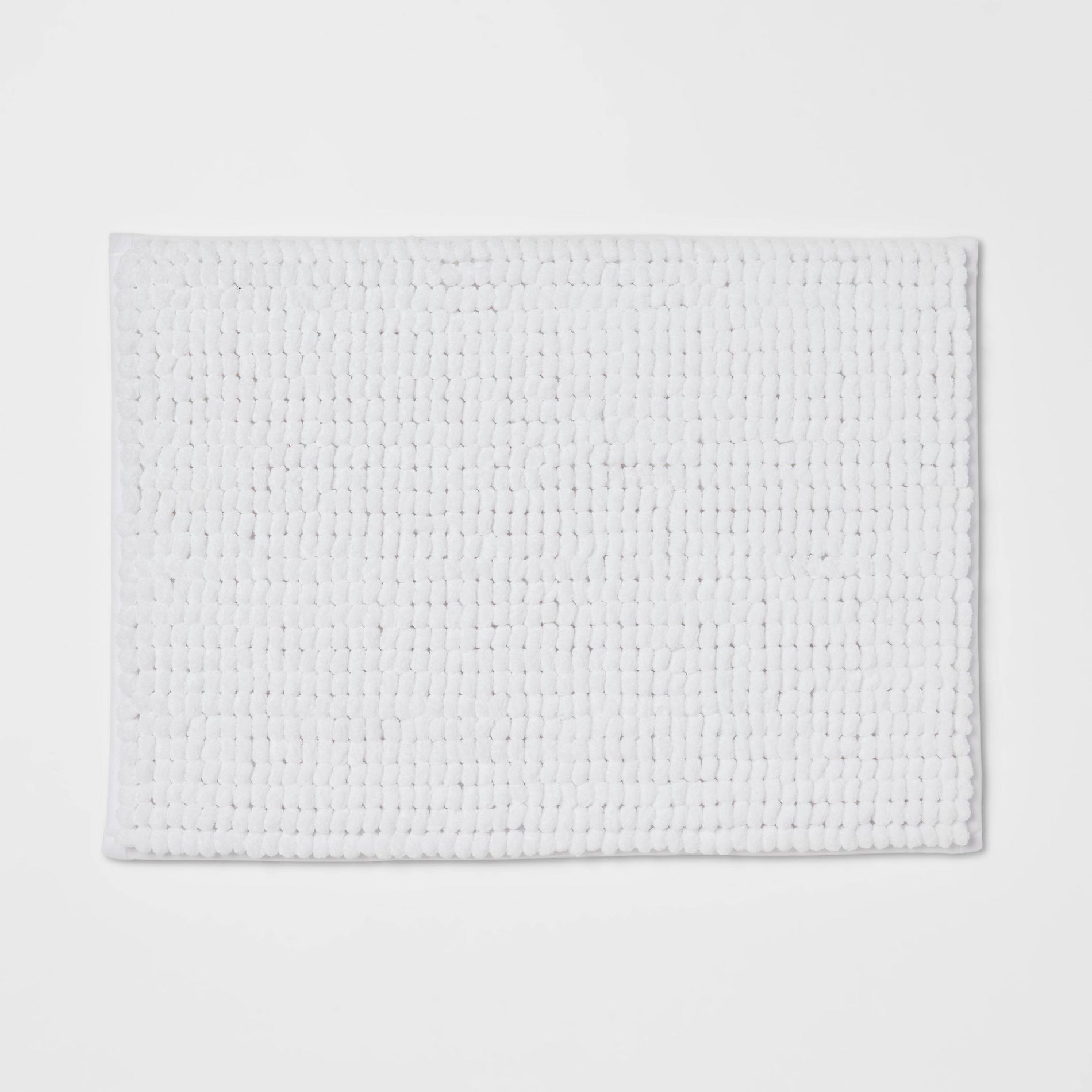17"x24" Chunky Chenille Cushion Foam Bath Rug White - Room Essentials™: Tufted Polyester, Machine Washable, Non-Slip Backing