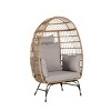 Grid Style Wicker Weaving Patio Egg Chair With Ottoman,Natural Color Rattan And Cushion,Basket Shape Egg Chair With Metal Legs -Maison Boucle - 3 of 4