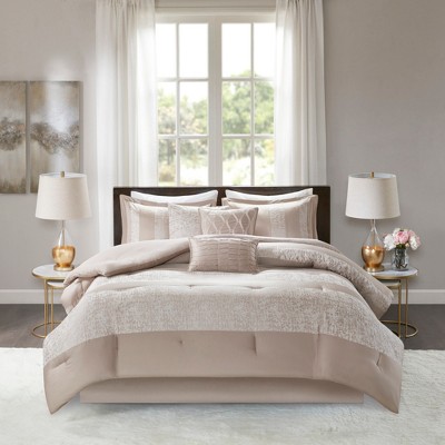 7 Pcs Elegant Traditional Design Jacquard Comforter Set,All Season Down Cozy Textile Luxury Bedding Set,Matching Bed Skirt,Decorative Pillows