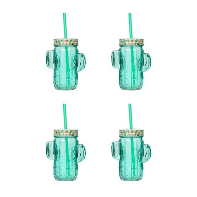 Amici Home Cactus Mason Drinking Jar, 16oz, Set of 4