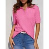 Womens Sweater Knit Tops Short Sleeve No Buttom Polo Collar Sweater Ribbed Cuff Fancy Knitwear - 4 of 4
