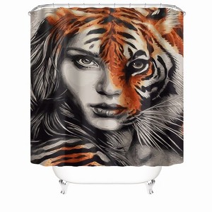 Tiger Face Woman Shower Curtains for Bathroom Waterproof Fabric Bath Curtain Durable Soft Stylish Bathroom Decor 72x72 Inch - 1 of 1