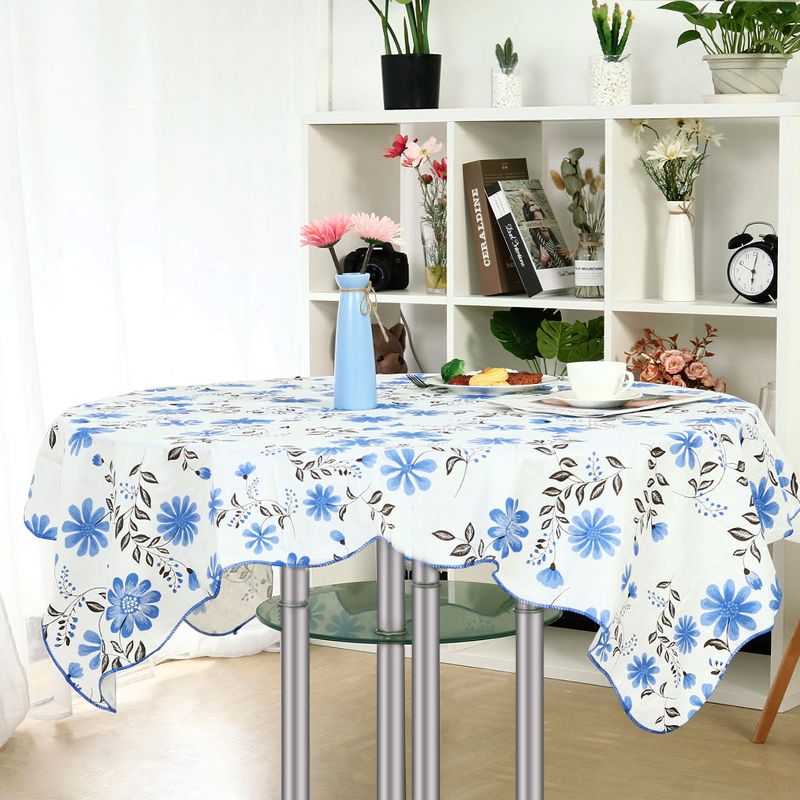 53"x53" Vinyl Water Oil Resistant Printed Tablecloths Blue Flower - PiccoCasa, 2 of 5