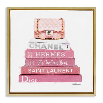 Stupell Industries Pink Book Stack Fashion Handbag, 25" x 25"