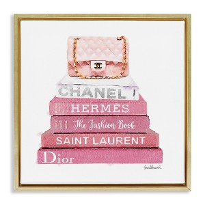 Stupell Industries Pink Book Stack Fashion Handbag, 25" x 25" - 1 of 4