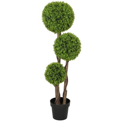 HOMCOM Artificial Plant for Home Decor Indoor & Outdoor Fake Plant Artificial Tree in Pot, Ball Boxwood Topiary Tree