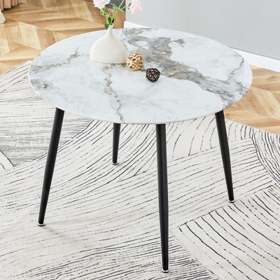 NicBex Dining Table for 4 Morden 40" Round Glass Dining Table Dining Room Table with Glass Tabletop and Metal Legs for Kitchen