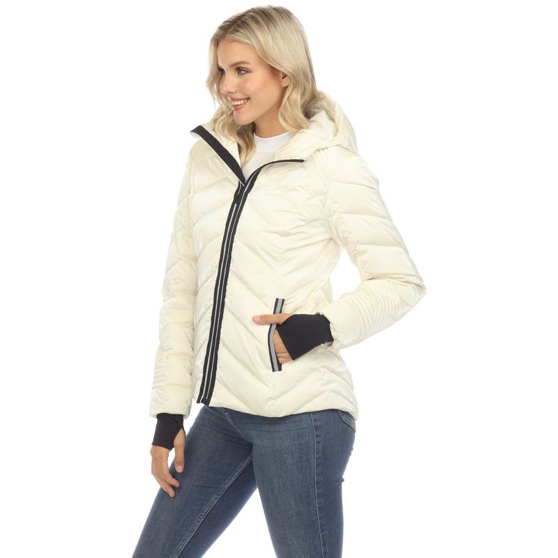 Women's Midweight Quilted Contrast With Thumbholes Hooded Jacket - White Mark, 3 of 8