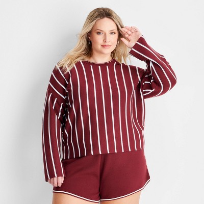 Women's Crewneck Sweater - Future Collective Burgundy Striped 2X