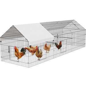 Metal Chicken Coop with Waterproof Cover, Chicken Run Pen for Yard, Outdoor Portable Hen House, Large Animal Cage with Doors for Duck Rabbit Hen - 1 of 4