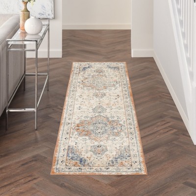 Beige Blue Persian Vintage Indoor Outdoor Runner Rug