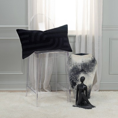 Black Embroidered Cotton Lumbar Throw Pillow Set