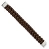 Black Bow Jewelry Men's 20mm Stainless Steel & Brown Leather Woven Bracelet, 8.75 Inch - 2 of 4