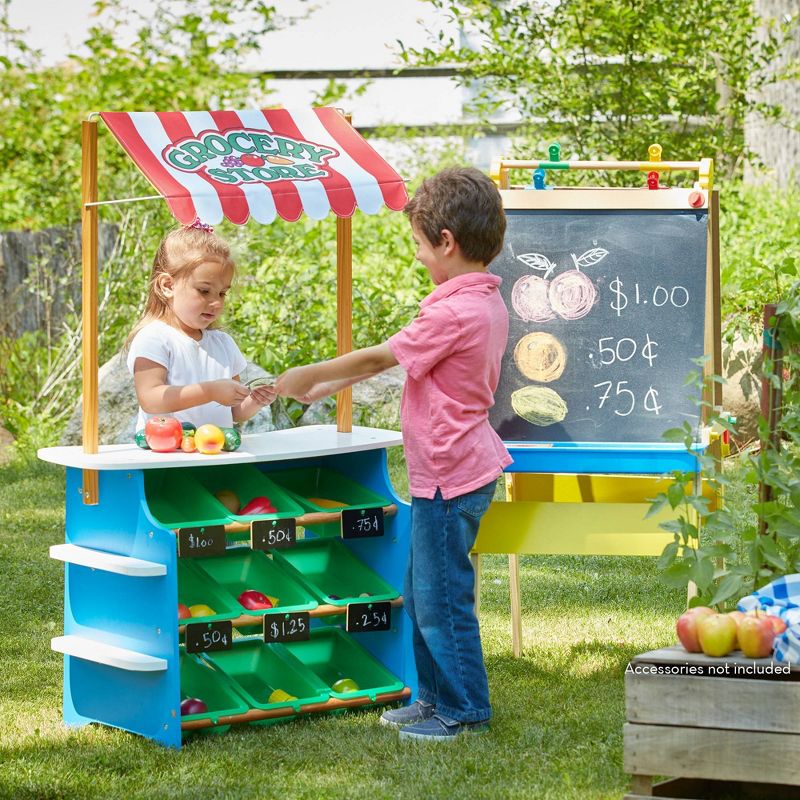 Melissa &#38; Doug Wooden Grocery Store and Lemonade Stand - Reversible Awning, 9 Bins, Chalkboards, 6 of 16