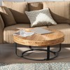 Lovmor 33.86"Modern Retro Splicing Round Coffee Table,Fir Wood Table Top with Gold Cross Legs Base - 4 of 4