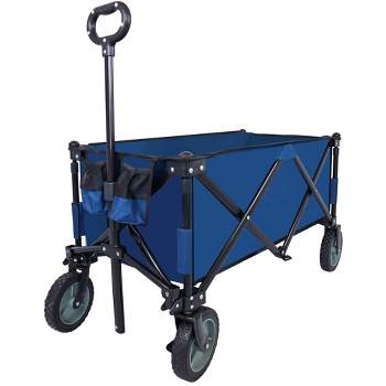 Heavy Duty Garden Cart 225LBS Capacity Heavy Duty Wagon Cart With 7" 360°Rotation Tires Adjustable Handle Foldable Wagon, Dark Blue