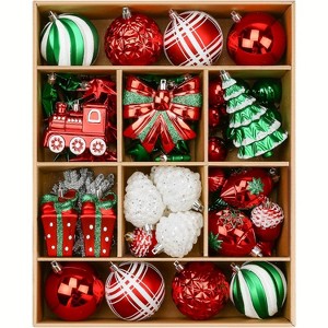82pcs Christmas Balls Ornaments Set, Delightful Classic Gift Set, Shatterproof Plastic Decor for Xmas Tree Holiday Wedding Party - 1 of 4