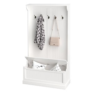 Aghana Digitals Cream White Entryway Hall Tree - 3-in-1 Storage Bench with 5 Steel Hooks, Hinged - 1 of 4