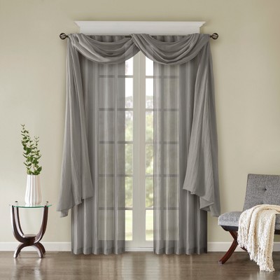 Gray Sheer Polyester Ground Length Window Drapes