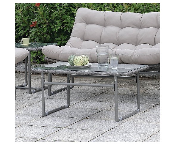 Georgio Glass Top Patio Coffee Table in Gray - Furniture of America