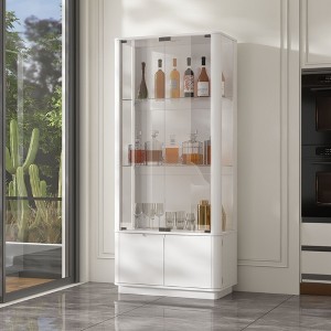 Famapy Modern Glass/Whiskey Wine Rocks,Display Cabinet,Liquor Display Shelf,LED-Lit,Tall Floor-Standing for Home Bar & Living Room - 1 of 4