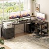 Besiost 66"-73" Reversible L-Shaped Desk with Charging Station, Home Office Computer Desk with LED Lights & Drawers - 3 of 4