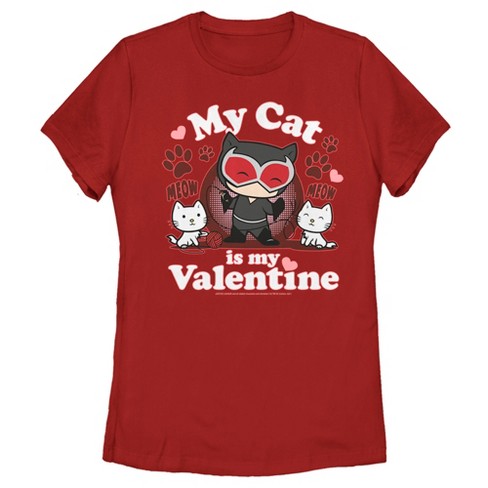 Women s Batman Catwoman My Cat is My Valentine T Shirt Red Small