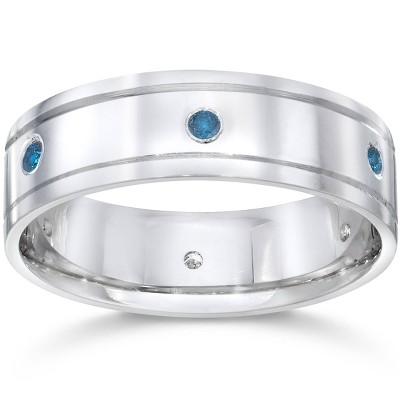 Pompeii3 Mens 1/4ct Blue Diamond 14K White Gold Wedding Band