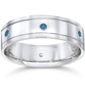 Pompeii3 Mens 1/4ct Blue Diamond 14K White Gold Wedding Band - 1 of 3