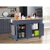 ORRD Kitchen Island with Rubber Wood Countertop, 5 Wheel Cart with Storage Cabinet & Drawers for Dining Room，Grey - 4 of 4