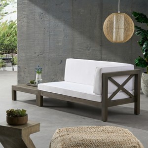 Christopher Knight Home Brava Outdoor Acacia Wood Right Arm Loveseat and Coffee Table Set with Cushion - 1 of 4