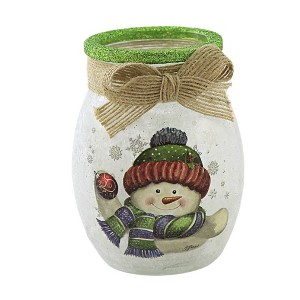 Stony Creek 4.0 Inch Jolly Snowman Pre-Lit Sm Jar Christmas Lighted Glass Accent , Christmas Decor Electric Frosty Winter Red (1PC) - 1 of 3
