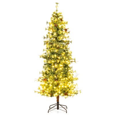 Costway 6/7/8 FT Artificial Christmas Tree with 370/502/702 Branch & Needles 22/28/36 Pinecones & 200/300/400 Lights