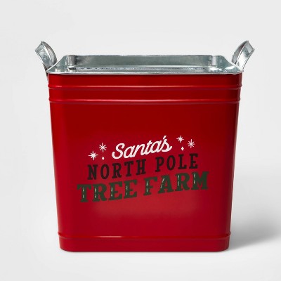 Santa's North Pole Tree Farm Metal Bucket Red - Wondershop™