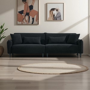 97" Teddy Velvet 3-Seater Sofa with 4 Pillows & Solid Wood Frame - 1 of 4
