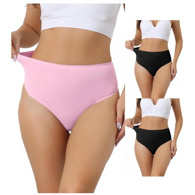 Allegra K Women's High-Waisted Tummy Control Stretch T-back Breathable Comfortable Thongs 3 Packs