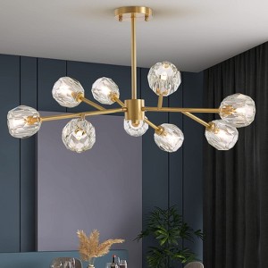 Ludomide Crystal Chandeliers, Mid-Century Dining Room Light Fixture with 9 Light Crystal Globe Shade, Gold Brass Pendant Lights for Living Room - 1 of 4
