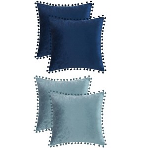Unique Bargains Home Decorative Farmhouse Velvet Pompoms Fringe Throw Pillow Covers 4 Pcs - 1 of 4