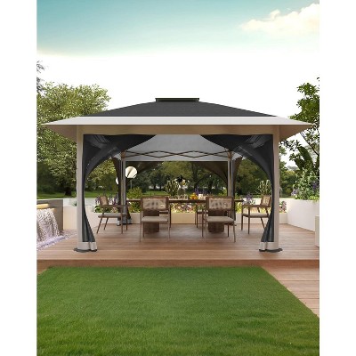Outdoor Patio Gazebo 12x12ft, Pop up with Mosquito Netting, Outdoor Canopy Tent with 4 Ropes 8 Stakes, Portable Carrying Bag and Double Roofs