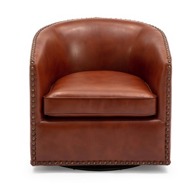 Caramel Faux Leather Swivel Barrel Accent Chair