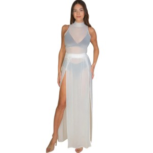 Slickblue Women's Mesh Mock Neck Sleeveless Top, Stretchy Sheer Jersey, Flattering Fit, White, Size S-L - 1 of 4