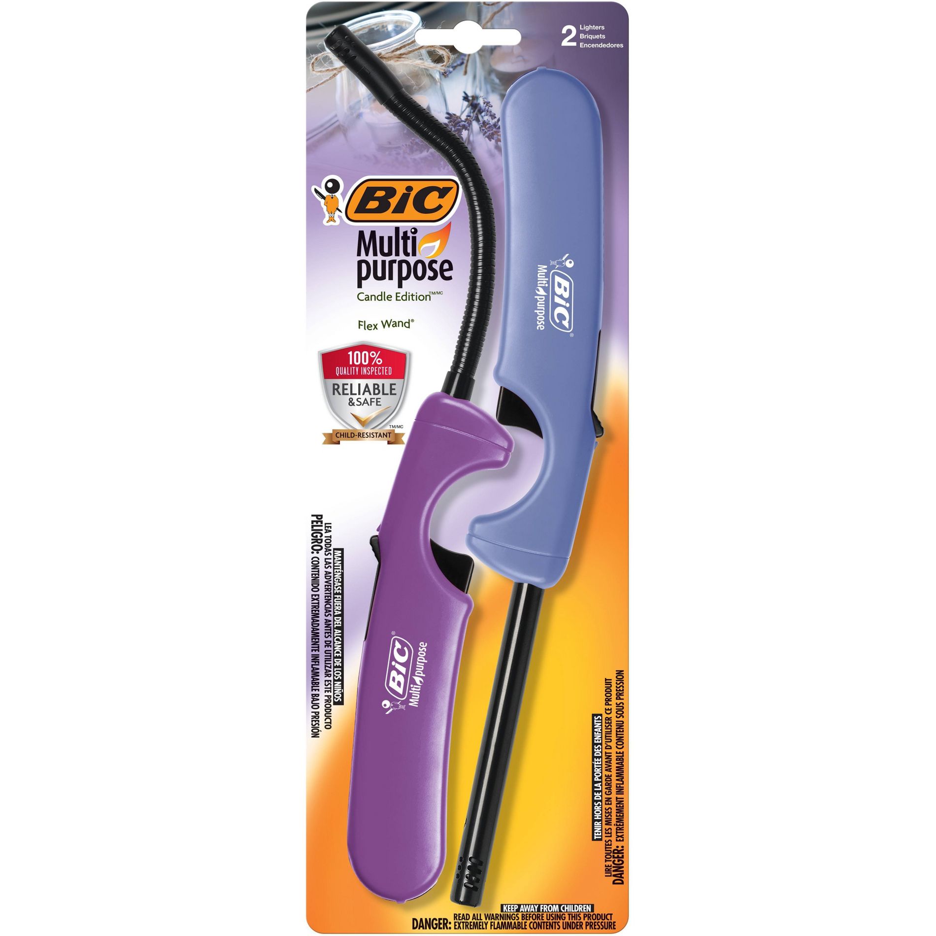 BIC Multi-Purpose Flex Wand Lighters, Assorted Colors, Colors May Vary - 2ct