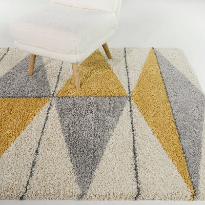 Yellow and Gray Geometric Shag Rug 4' x 6'